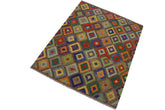 Flat Weave Kilim Antique Navaho Vintage handmade Geometric Kilim Brown Blue Hand-Woven Rectangle 100% Wool Area Rug 5x7